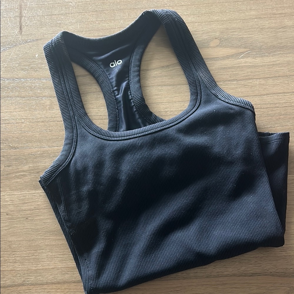 Alo Black Ribbed Tank Top